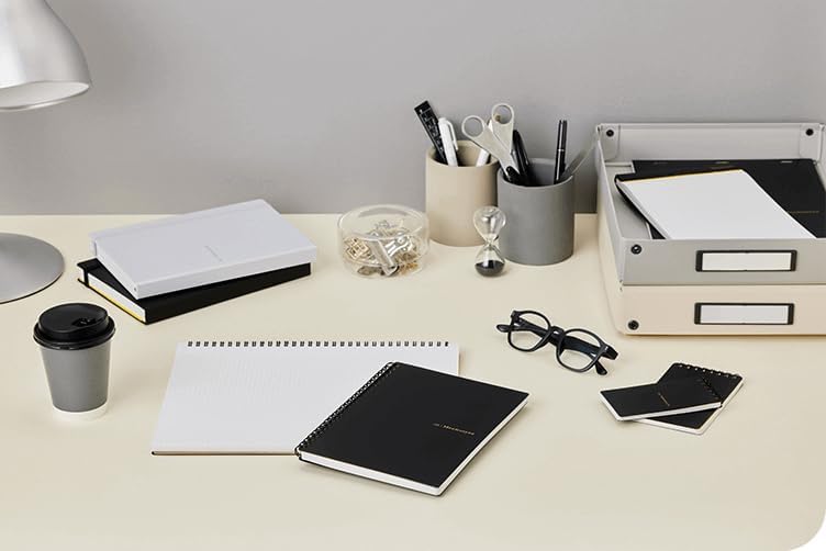 Maruman Mnemosyne Grid Notebook- Horizontal A4 Layout, 8.27" x 11.69", 70 Sheets / 140 Pages, 5mm Graph Paper Journal, Perforated Pages & Wire-Bound to Lay Flat, Black, Made in Japan