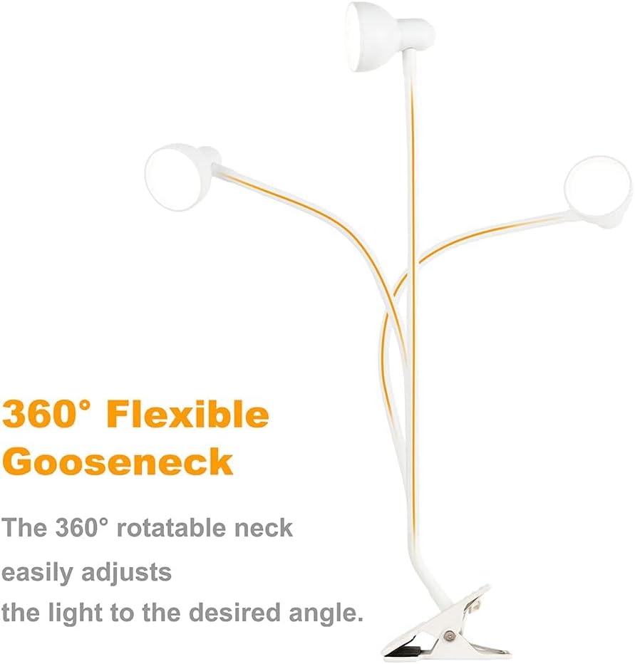 LiFMIRA Clip-on Reading Light - 3 Color Modes, 10 Dimmable Brightness, Eye Care Clamp Desk Lamp with Flexible Gooseneck for Reading in Bed, Desk, Headboard, Computer