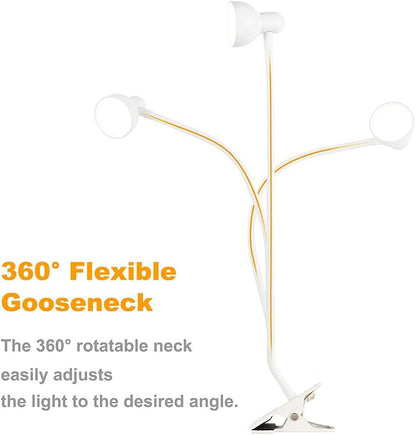 LiFMIRA Clip-on Reading Light - 3 Color Modes, 10 Dimmable Brightness, Eye Care Clamp Desk Lamp with Flexible Gooseneck for Reading in Bed, Desk, Headboard, Computer
