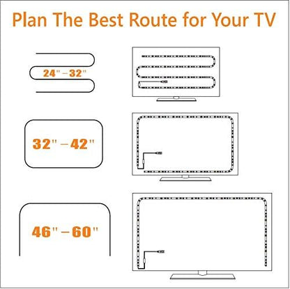 USB TV Backlight LED Strip Lights Kit for 24 to 60 inches Smart TV Sony LG Monitor, HDTV Wall Mount Stand Work Space Gaming Room Decor, LED Bias Ambient Mood Lighting
