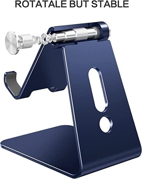 Adjustable Cell Phone Stand, OMOTON Aluminum Desktop Cellphone Stand with Anti-Slip Base and Convenient Charging Port, Fits All Smart Phones, Silver