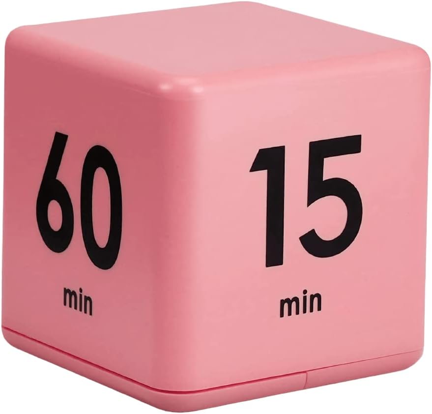 Feilifan Cube Timer, Productivity Cube Flip Timer for Kitchen Studying Workout Classroom Kids ADHD 15-20-30-60 Minute Preset, White