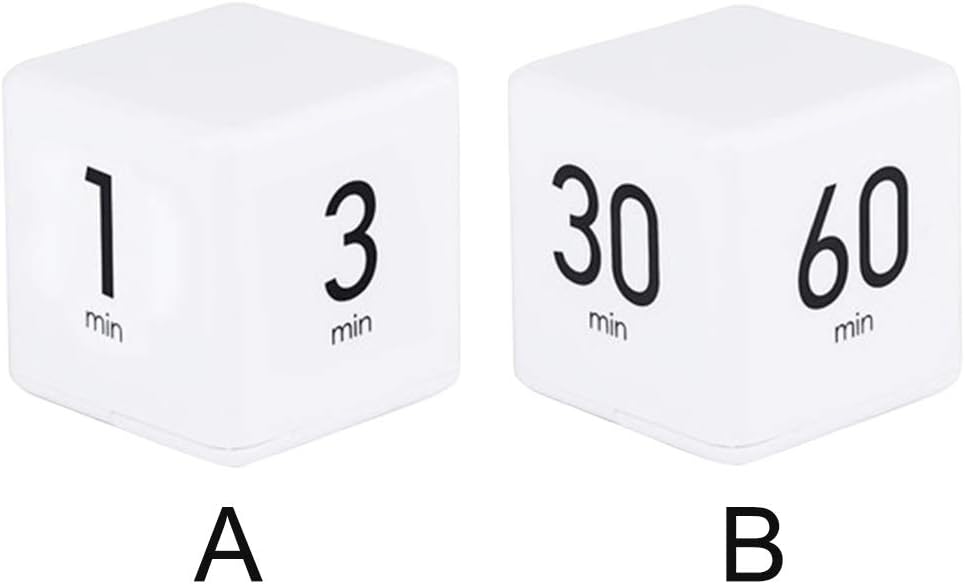 Cube Timer - 5, 15, 30 & 60 Min for Time Management (White) Kitchen & Workout Timer with Adjusted Volume