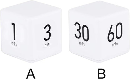 Cube Timer - 5, 15, 30 & 60 Min for Time Management (White) Kitchen & Workout Timer with Adjusted Volume