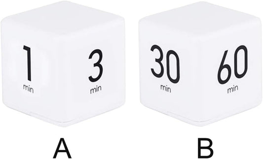 Cube Timer - 5, 15, 30 & 60 Min for Time Management (White) Kitchen & Workout Timer with Adjusted Volume