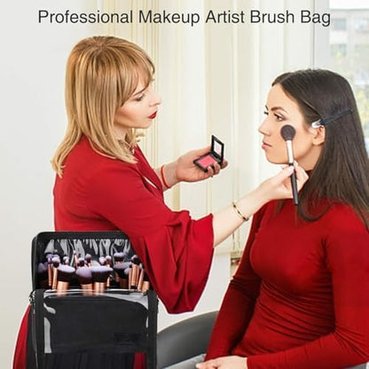Makeup Brush Bag, Makeup Brush Holder Travel Stand-up Makeup Cup Large Makeup Brush Organizer Case Professional Cosmetic Bag Artist Storage Bag with Adjustable Divider (Large, Black)