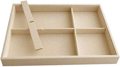 Velvet Sunglasses Organizer Tray 4 Slot, Stackable Eyewear & Glasses Display Case, Premium Beige Velvet, Scratch-Free Lining, Drawer Insert for Dressing Table Vanity Home Retail Trade Show
