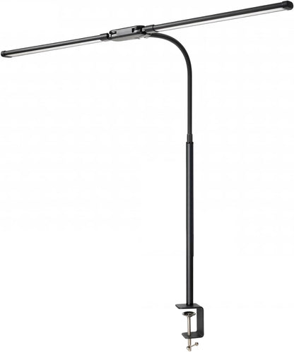 LED Desk Lamp with Clamp, Double Head Adjustable Architect Light, Eye-Caring Monitor Desk Lamp for Home Office, Flexible Gooseneck Task Lamp with 10 Brightness Levels & 5 Color Temperature Modes Black