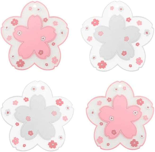 Sakura Coffee Cup Mat Kawaii Coaster 2PCS Cute Cherry Blossom PVC Home Tea Mug Pink Flower Pattern Anti-Skid Pot Bowl Pad Placemat for Desk Drink Table Decor Kawaii Accessories (Small)