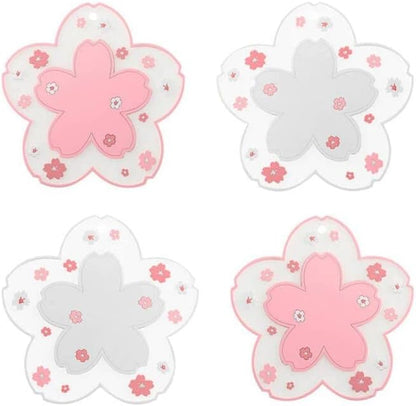 Sakura Coffee Cup Mat Kawaii Coaster 2PCS Cute Cherry Blossom PVC Home Tea Mug Pink Flower Pattern Anti-Skid Pot Bowl Pad Placemat for Desk Drink Table Decor Kawaii Accessories (Small)