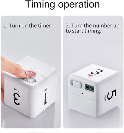 Cube Timer, Rotation Timer, 1/3/5/10 Min and Custom Countdown, Productivity Timer with Adjustable Volume, Gravity Sensor Flip Timer, Management Timer for Home Office Kitchen
