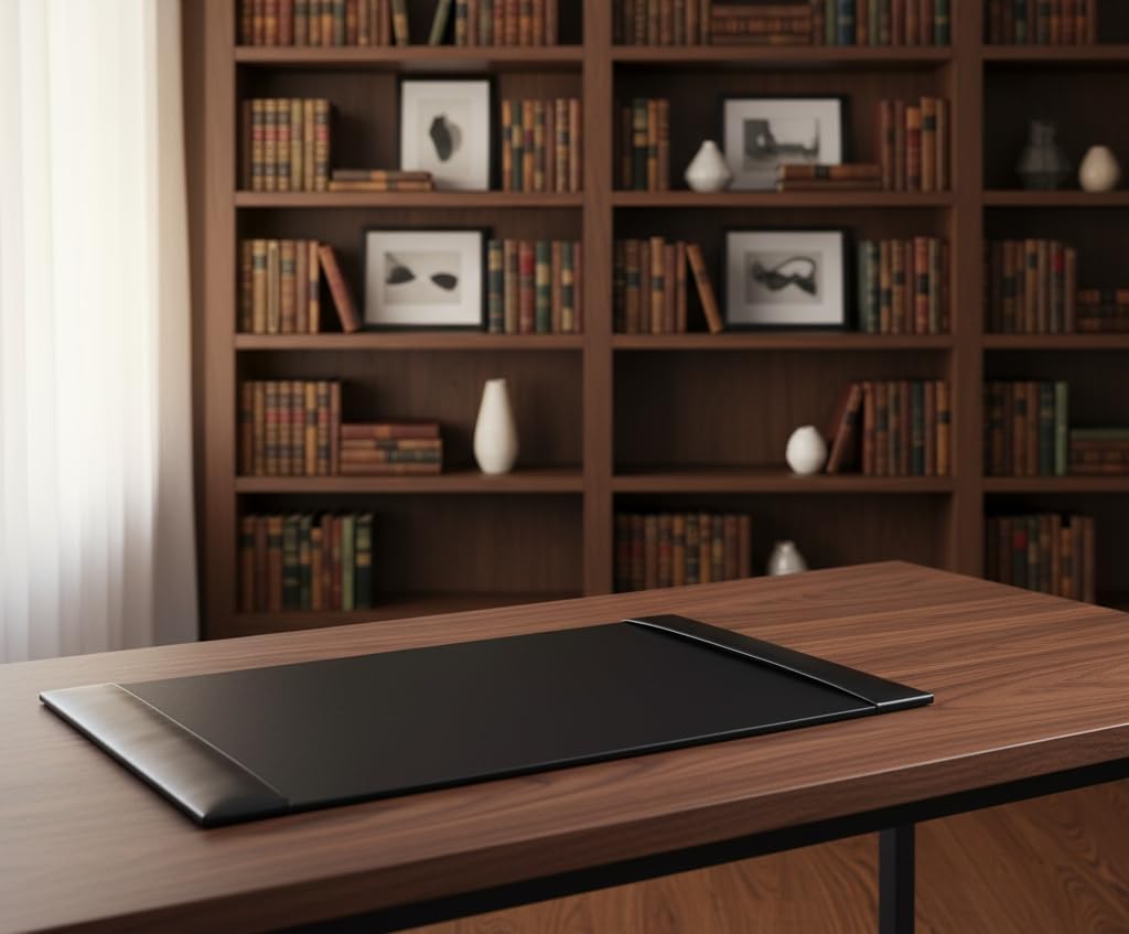 DACASSO Bonded Leather Desk Pad with Side Rails - Luxury Leather Desk Blotter for Writing (30 x 18, Brown)