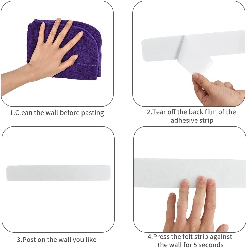 Vuzvuv 8 pcs Bulletin Board Bar Strips with 50 Pushpins & 10 Wooden Clip pins，Self Adhesive Cork Board for Wall，Felt Pin Board for School，Office Decor（Black White Grey）