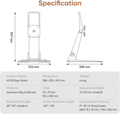 XPPen ACS15 Adjustable Drawing Tablet Stand Monitor,Adjustable VESA Mount Desk Stand for Artist Pro 19 Gen2