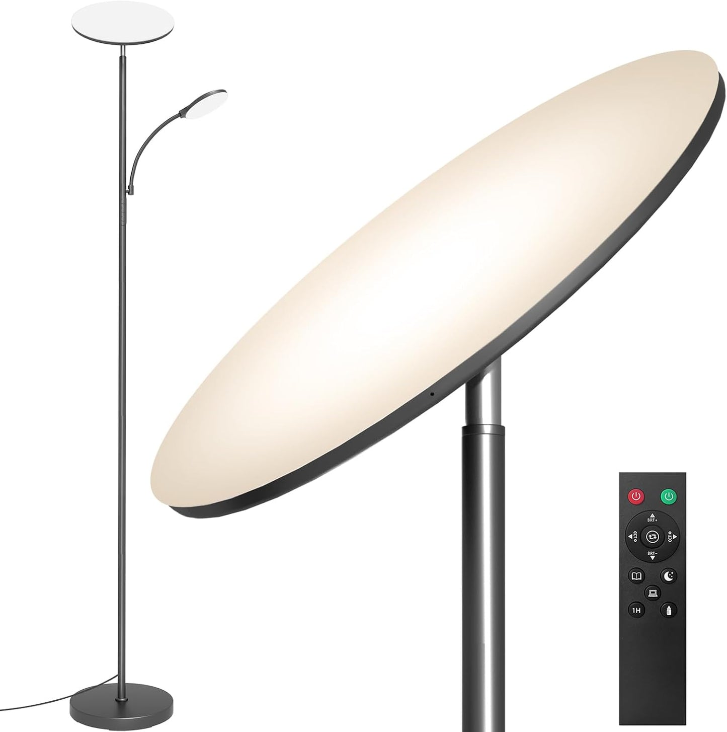 marctronic Floor Lamps for Living Room, 44W/4500LM Super Bright 2 in 1 LED Floor Lamp with Remote, Stepless Dimmable, 69" Tall Standing Floor Lamp with Bendable Reading Light for Bedroom Office