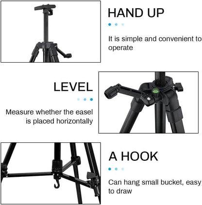 Art Easel Stand for Painting and Sign - RRFTOK 17 to 66 Inch Adjustable Aluminum Tripod Easels for Display, Portable Canvas and Poster Stand with Carry Bag for Beginners, Students and Classroom Use