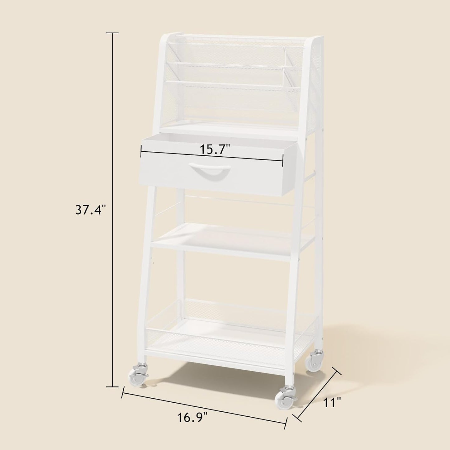 Homsorout 3 Tier Rolling Cart - Metal Utility Cart with Storage Drawer and Wheels, Versatile Art & Craft Organizer for Home, Office, or Studio - Ideal for Storing Brushes, Paints, and Supplies
