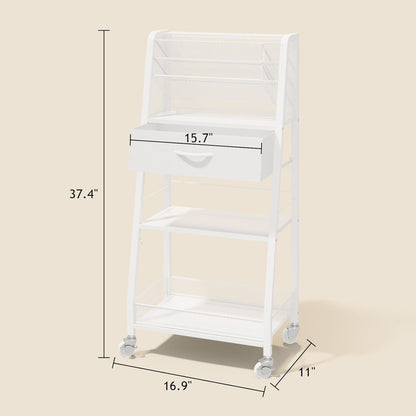 Homsorout 3 Tier Rolling Cart - Metal Utility Cart with Storage Drawer and Wheels, Versatile Art & Craft Organizer for Home, Office, or Studio - Ideal for Storing Brushes, Paints, and Supplies