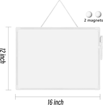 Double Sided Mini Dry Erase Board, 11" x 7" Hanging Whiteboard for Wall, Magnetic Small White Board with Marker (Built-in Eraser) for to-Do Lists, Home School Office