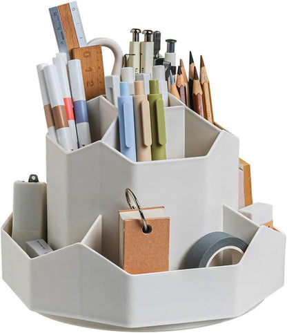 Rotating Art Supply Storage Organizer,Pencil Holder with 9 Compartment, Pen Storage Organizer, for Kids Art Desk, Homeschool Supplies, Home Office Desktop Organizer(White)
