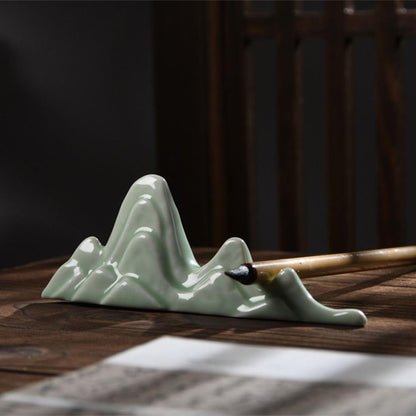 Ceramic Pen Holder & Brush Stand - Green - Calligraphy & Painting Brush Organizer