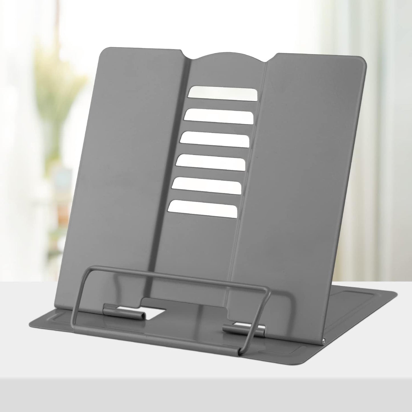 Honagu Book Stand Metal Desk Book Holder, Book Holders for Reading Hands Free, Adjustable Cookbook Documents Holder, Portable Bookstand for Music Books, Textbook, Recipe, Tablet, Ipad (Black)