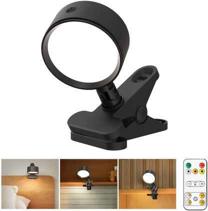 Clip on Light with 5000mAh Rechargeable Battery Operated, Eye Care Reading Light for Bed with 360° Rotation Touch & Remote, USB Clamp Light with 3 Color Modes & Dimmable for Headboard Bedside (white)