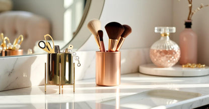 Gold Pencil Cup Sturdy Metal Frame With White Ceramic Pen Holder For Desks and kitchen Appliance Holders