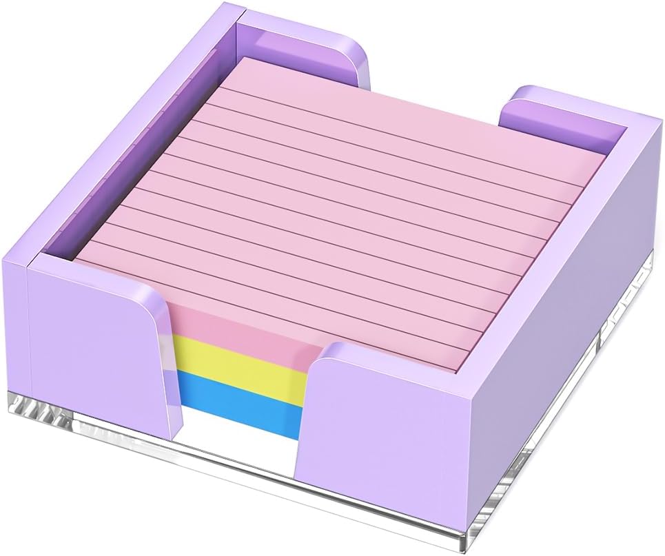 WINFFOR Acrylic Notepad Holder Dispenser - 3x3 in Sticky Note Memo Holder for Desk Organizer (W/O Pads) Office Desk Accessories School Supplies, Crystal Clear