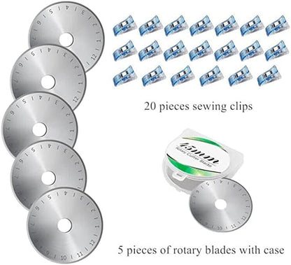 Headley Tools Rotary Cutter Set - 45mm Fabric Cutter, 5 Extra Rotary Blades, A3 Cutting Mat, Quilting Ruler and Sewing Clips, Craft Knife Set, Ideal for Crafting, Sewing, Patchworking, Purple
