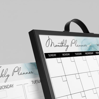 Black Magnetic Dry Erase Whiteboard 12 x 16 Double Sided, Portable Planner Board with Weekly Monthly Sheets, Write and Wipe to Do List Board, Includes 3 Markers Eraser 2 Magnets