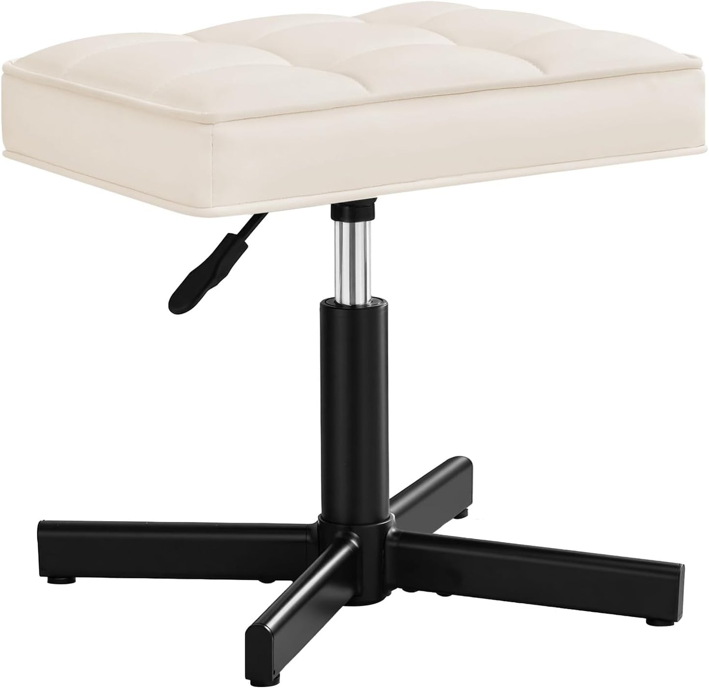 LUE BONA Adjustable Vanity Stool, Foot Rest Under Desk, 360° Swivel Vanity Chair for Makeup Room, Black Upholstered Faux Leather Ottoman for Bathroom & Living Room, 300lbs