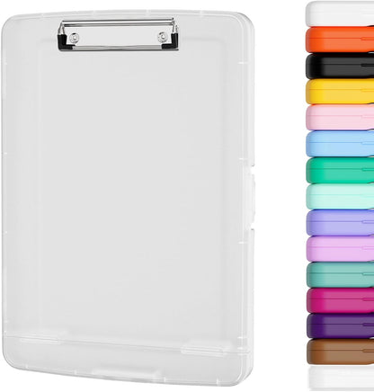 Piasoenc Clipboard with Storage, 8.5 x 11 Organization Box with Pen Holder and A4 Legal Paper Folder, Folio & Side-Opening, Low Profile Clip,for Nurses,Teachers, Size 14 x 9.6 x 1.2 in, Black