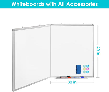 Magnetic White Board Dry Erase Board for Wall，72" x 40" Wall-Mounted Aluminum Frame Marker Board, Foldable Portable Whiteboard with a Long Pen Tray for School, Classroom, Office & Home