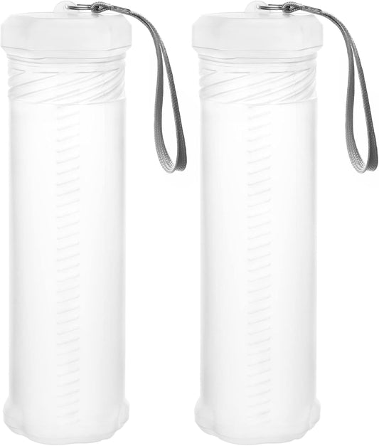 QWORK Extendable Artist Storage Tube - Durable Plastic, 2 Pack Adjustable Length 8.5" to 15", 2.4" Width, Translucent with Carrying Lanyard for Brushes, Pens & Watercolor Supplies