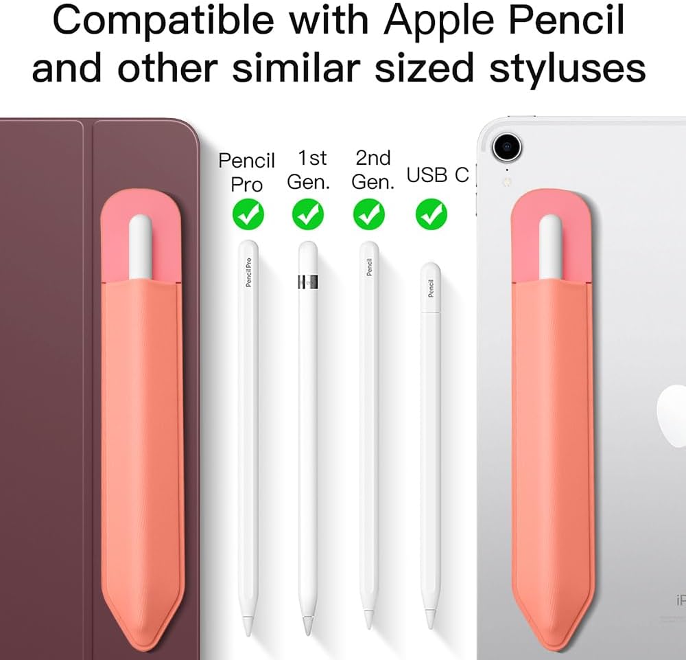 MoKo Pencil Holder Sticker Fit Apple Pencil Pro, Apple Pencil (USB-C), iPencil 1st/2nd Generation, Elastic Pencil Pocket Pouch Adhesive Sleeve Attached to iPad Case for Stylus Pens,Black
