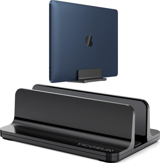 YICOSUN Dual-Slot Aluminum Vertical Laptop Stand for Desk - Adjustable Width Dock for MacBook, Surface, Samsung, HP, Dell up to 17.3 inches - Space-Saving & Protective Design - Gray