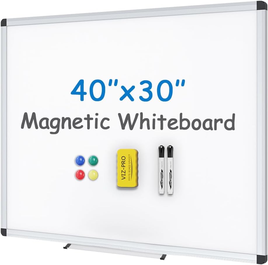 VIZ-PRO Magnetic Dry Erase Board, 24 X 18 Inches, Silver Aluminium Frame