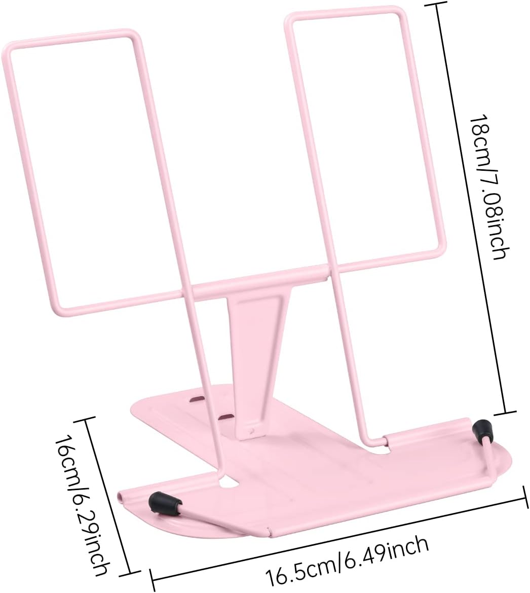 Metal Book Stand for Desk, Adjustable Reading Rest Book Holder, Portable Cookbook Documents Holder, Sturdy Typing Stand for Recipes Textbooks Tablet Music Books with Page Clips (Green)
