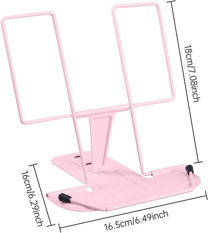 Metal Book Stand for Desk, Adjustable Reading Rest Book Holder, Portable Cookbook Documents Holder, Sturdy Typing Stand for Recipes Textbooks Tablet Music Books with Page Clips (Green)