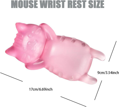 Ergonomic Gel Mouse Wrist Rest – Clear Cute Cat Mouse Wrist Rest, Comfort & Support for Typing and Gaming (Pink)