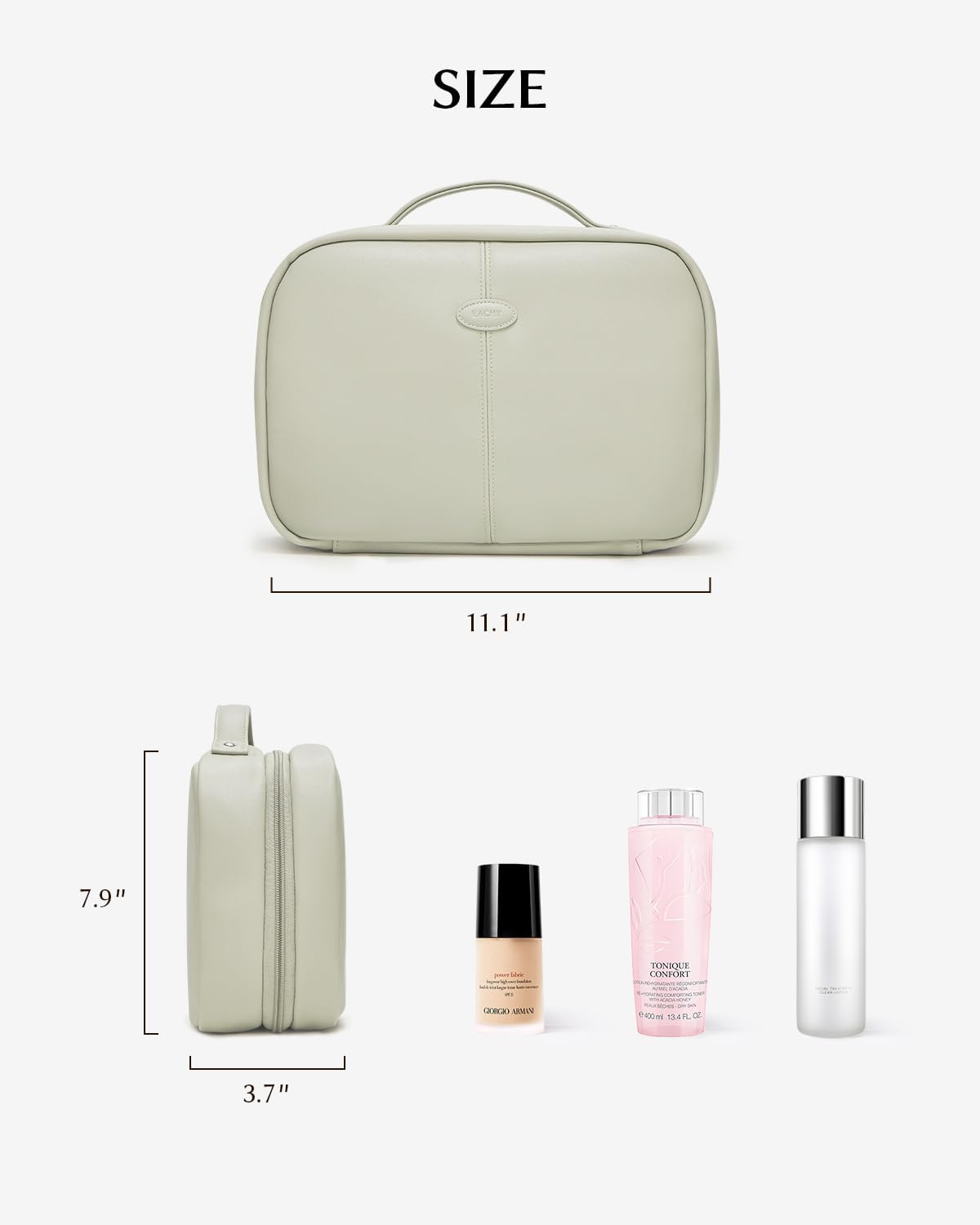 EACHY Toiletry Bag with Hanging Hook, Travel Makeup Bag PU Leather Cosmetic Bags for Women Make Up Organizer with 4 Compartments Waterproof Full-Size Portable Travel Essentials (Beige)