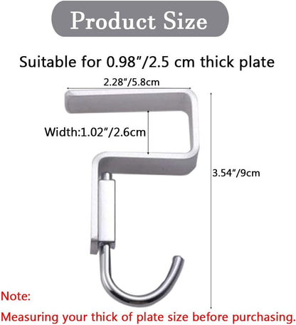 2 Pcs Desk Hook, Student Desktop Nail-Free Hook, Under Table Hook for Schoolbag, Space Aluminium Alloy, Hanger Hooks for Bag Purse Clothes Backpack Holder, Suitable for 2.5 cm/0.98" Thick Plate