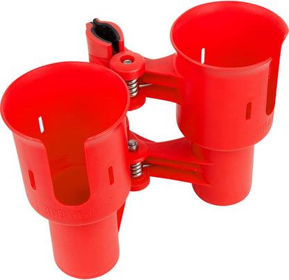 ROBOCUP, (White), Patented Clamp On Boat Cup Holder |Multifunction Dual Drink Caddy for Fishing Poles, Tools, Net, Gaff |Portable Storage for Boating, Beach, Umbrellas, Golf Carts, Strollers