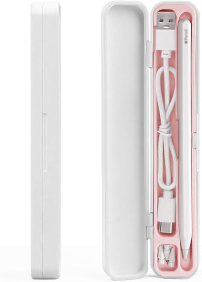 SIXFU Case for Apple Pencil, Storage Case Design for Apple Pen 2nd/ 1st, iPad Pencil Accessories Charging Cable Case for Stylus Pen(White+Pink)