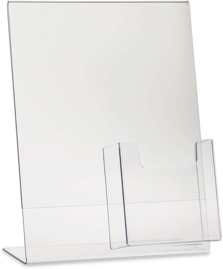 SOURCEONE.ORG Deluxe Clear Acrylic Slant Back Sign Holder Premium 8.5 x 11 Inches with Trifold Brochure Pocket
