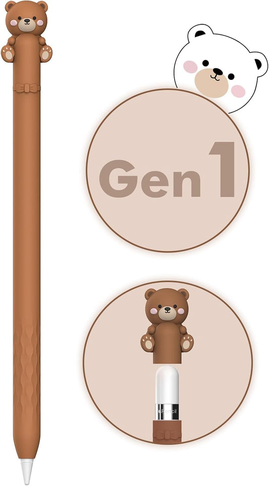 NIUTRENDZ Cute Bear Apple Pencil Case for Apple Pencil 2nd Generation Case Silicone Protective Cover Sleeve Skin Accessories (Brown, Apple Pencil 2nd Generation)