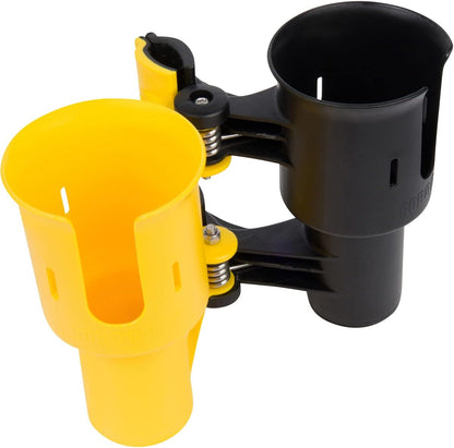 ROBOCUP, (White), Patented Clamp On Boat Cup Holder |Multifunction Dual Drink Caddy for Fishing Poles, Tools, Net, Gaff |Portable Storage for Boating, Beach, Umbrellas, Golf Carts, Strollers