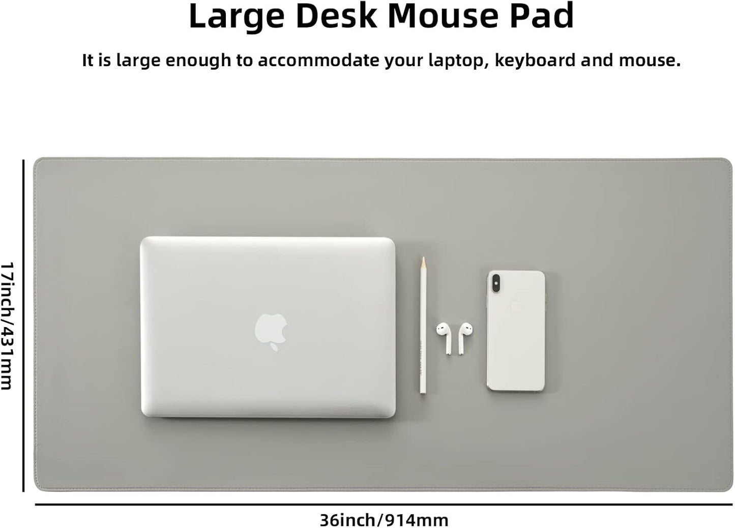 Leather Desk Pad,Wolaile 36x17 inch Large Mouse Pad,Waterproof Non-Slip Writing Desk Blotter,Computer Mat Desktop Protector for Office Home,Black
