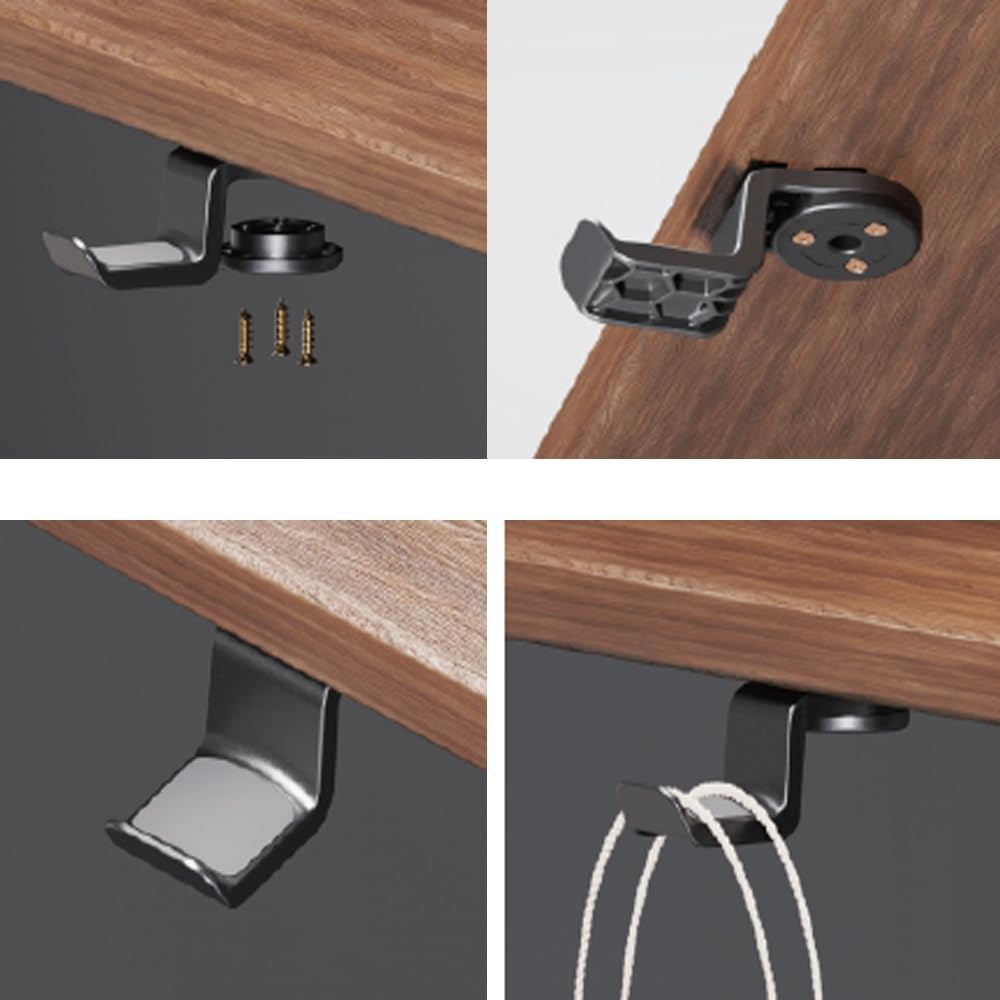 Headphone Hook Under Desk Holder Hanger Nylon 360° Rotating Adjustable Lightweight Students' Desk Hook Mount for Desk & Table Bag Backpack Headset Hook with 50lb Capacity (Screw Fixation)